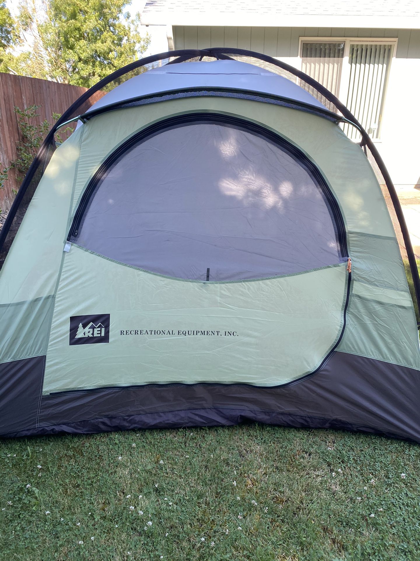 REI Base Camp 4 tent & rain sky
