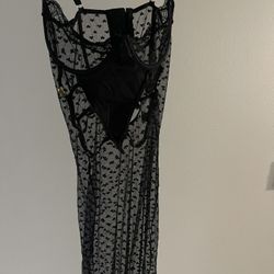 Cute Black Lace Dress& Short Brown Lace Bow Lingerie 