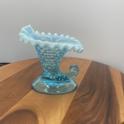 VNTG Fenton Blue Opalescent Hobnail Vase