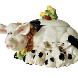 Mama Pig And Piglets Cookie Jar Farmhouse Decor 