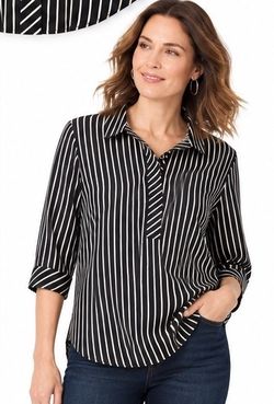 Chico’s Striped Button-Back Popover Tunic Size 2