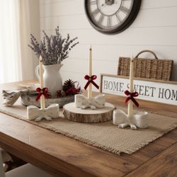 3 Ceramic Bow Candles Holders With Candles 