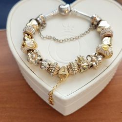 Authentic Pandora Charm Bracelet With Unbranded European Beads  $65