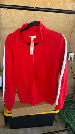 Red Track Jacket with White Stripe Detail