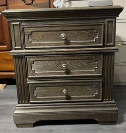 3-Drawer Wood Nightstand in Gray-Brown Finish