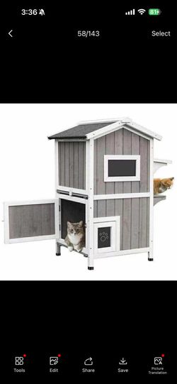 [In Box]Outdoor Cat House, Two-Story Wooden Feral Cat Shelter with Openable Roof, Escape Door. $80
