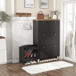 Shoe Storage Cabinet with Bench