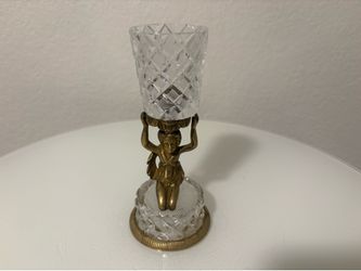 Antique Brass and Crystal Candle Holder