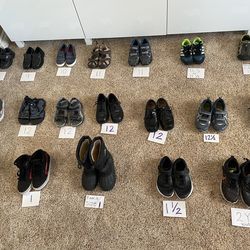 Boy shoes kids sizes: 9, 10, 11, 11.5 or 11 1/2, 12, 12.5 or 12 1/2, 13, 1Y YOUTH, 1.5Y or 1 1/2 YOUTH and 2Y YOUTH.  Sandals, casual sneakers, boots