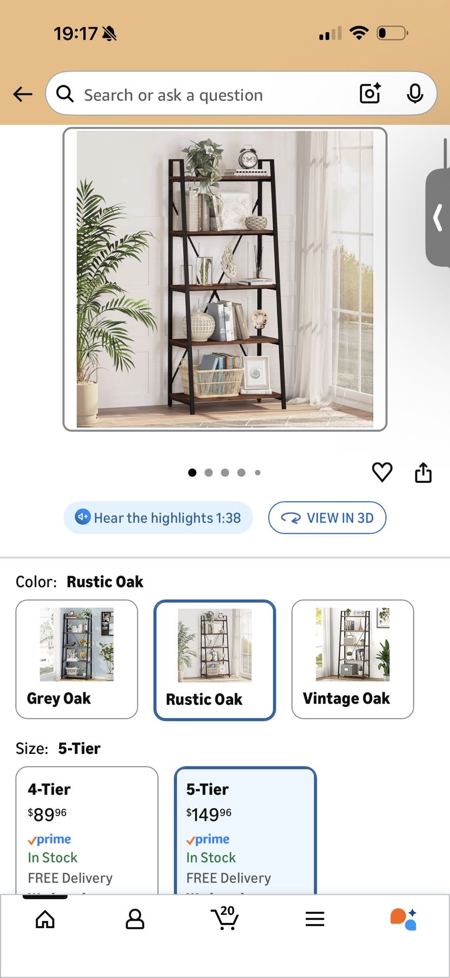 BON AUGURE Ladder Shelf Bookcase, 5-Tier Industrial Ladder Bookshelf, Tall Living Room Shelves, Wood and Metal Leaning Shelf for Home Office, Kitchen,