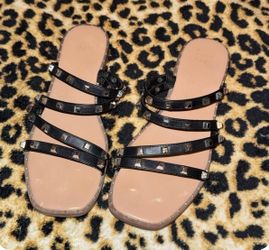 Black Studded Strappy Sandals Size 8.5