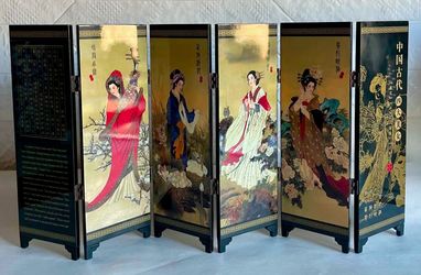 Miniature Chinese Six-Panel Folding Screen Featuring the Four Beauties of Ancient China