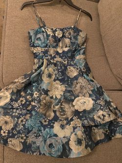 Blue Floral Spaghetti Strap Mini Cocktail Dress