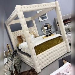 King Queen size Beige color Canopy Bed frame