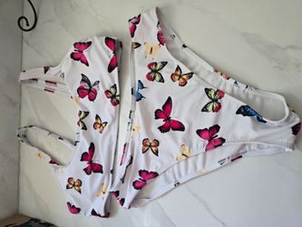 White Butterfly Print One-Piece Swimsuit
