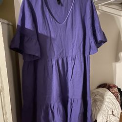 Lane Bryant V-Neck Purple Ruffle Dress Women's 10/12 New Smoke Free 