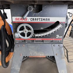 Craftsman Sears Table Saw 3hp 10 Inch Blade With Extras Parts and Vacuum Hose and Bucket