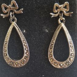 Plated Pierced Earrings With Marcasites 