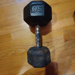 Damaged 50lb Rubber Hex Dumbbell--