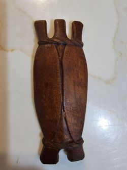Hand Carved Wood Abstract Sculpture Decorative Folk Art Style 8"