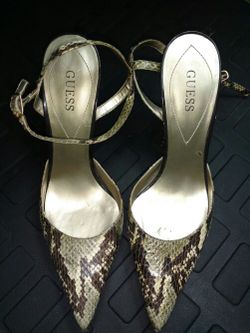 Guess! Strappy snake skin high heel shoes. size 8.5