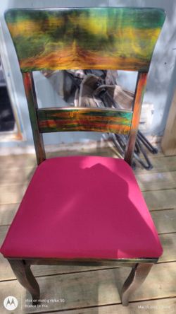 Custom Boho Hand-Stained Wooden Chair with Mauve/Berry Seat – Unique Accent Piece!
