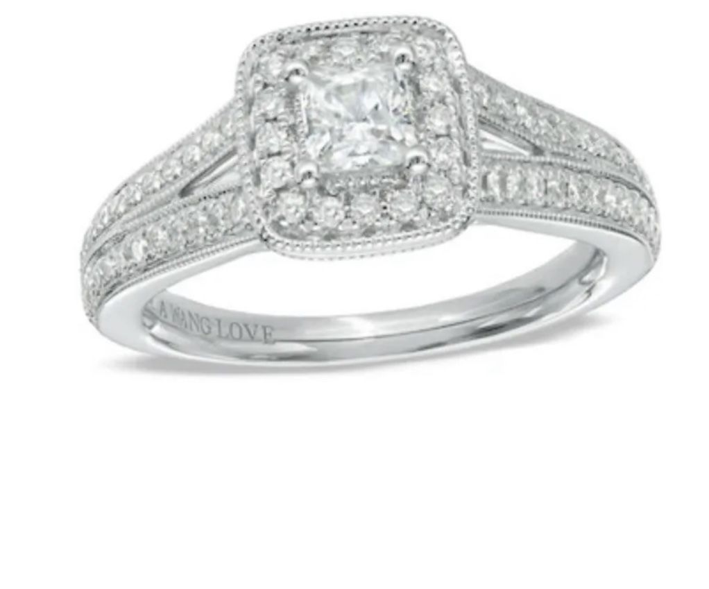Vera Wang Love Collection 3/4ct Diamond Halo Engagement Ring 14k White Gold Size: 4