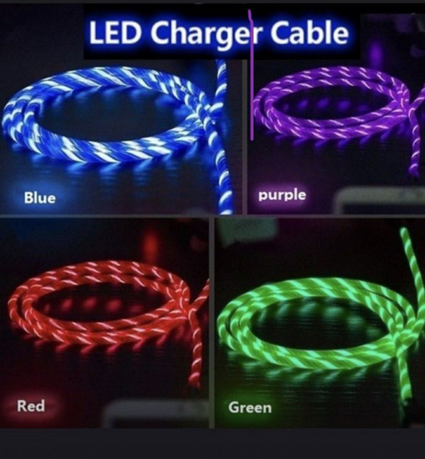 5 different type of color cables glowing led magnetic 3 in 1 for iphone and android devices. 6.6ft.