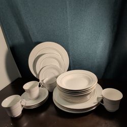 Home Essentials China Dinnerware Set White Gold Rim 20pc Service for 4 | Multiple Sets Available