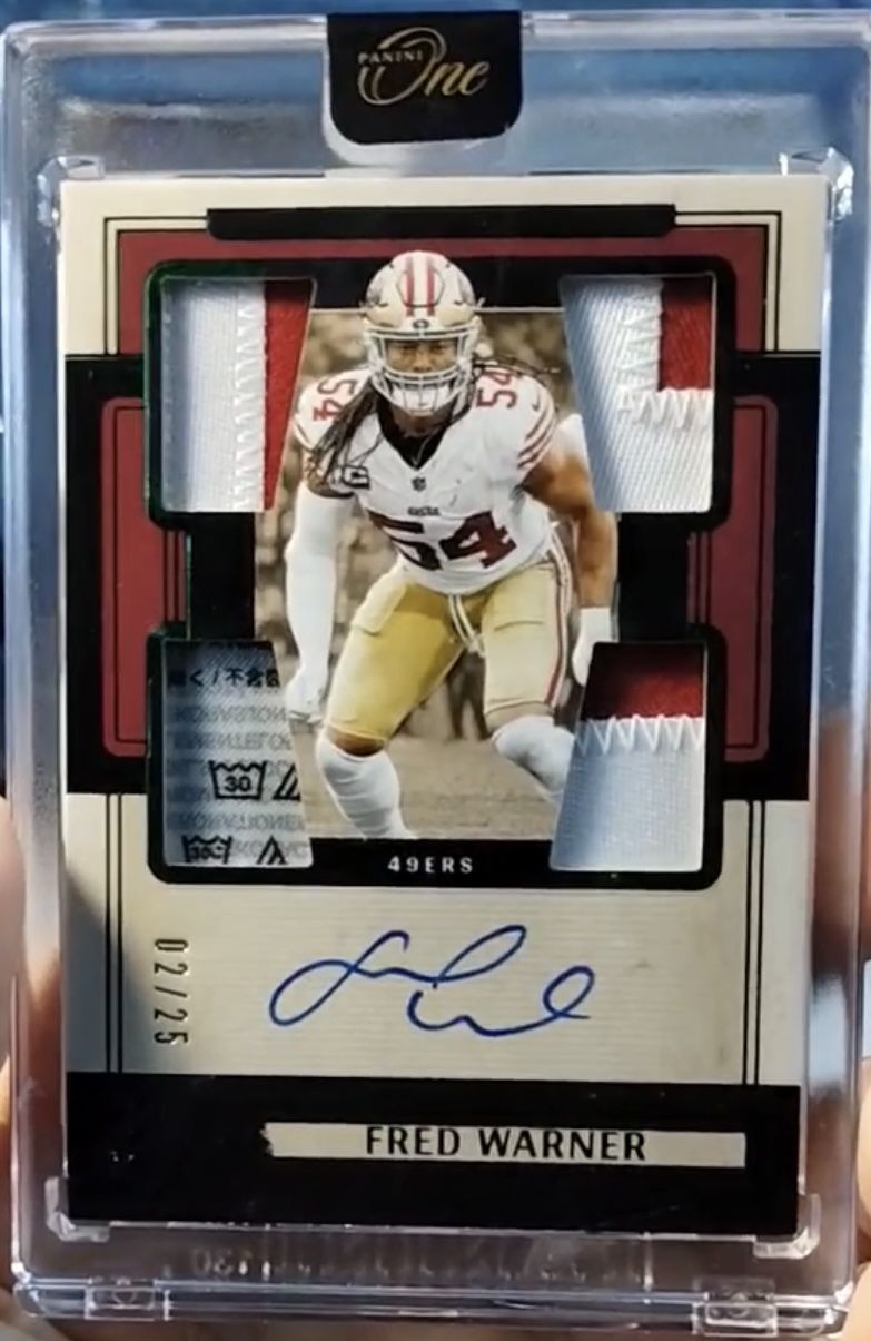 2024 Panini One Fred Warner Quad Tag Letter Patch Auto #25