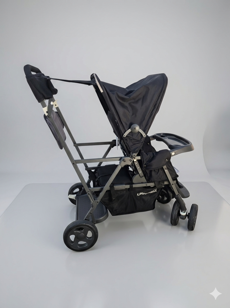 Double Stroller - Joovy Caboose Too Ultralight Graphite Stroller, Tandem Stand, Black