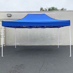 (Brand New) $145 Heavy-Duty 10x15 ft Popup Canopy Tent Instant Shade with Carry Bag, White/Blue