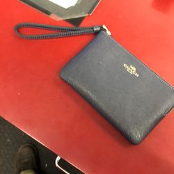 96091 Coach CV396 Dark Blue Corner Zip Wristlet Wallet 586775