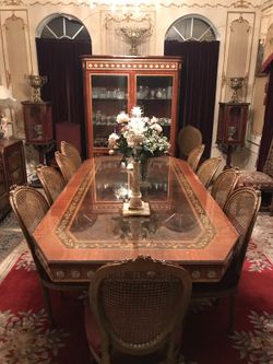 Mariner Dining Room Set: Includes Dining Table, Cabinet, & Mirror Which Are Made With Genuine Porcelain Miniature Inserts & 24 Karat Gold Engravings!