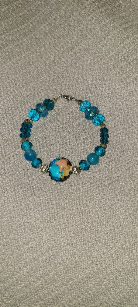 BLUE BEADED BEACH BRACELET