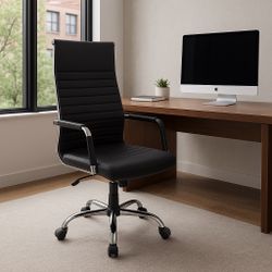 Brand New Modern High Black Ribbed Office Chair High Back PU Leather Executive Conference Chair Adjustable Swivel Chair  New in box T OC0020  #OfficeC