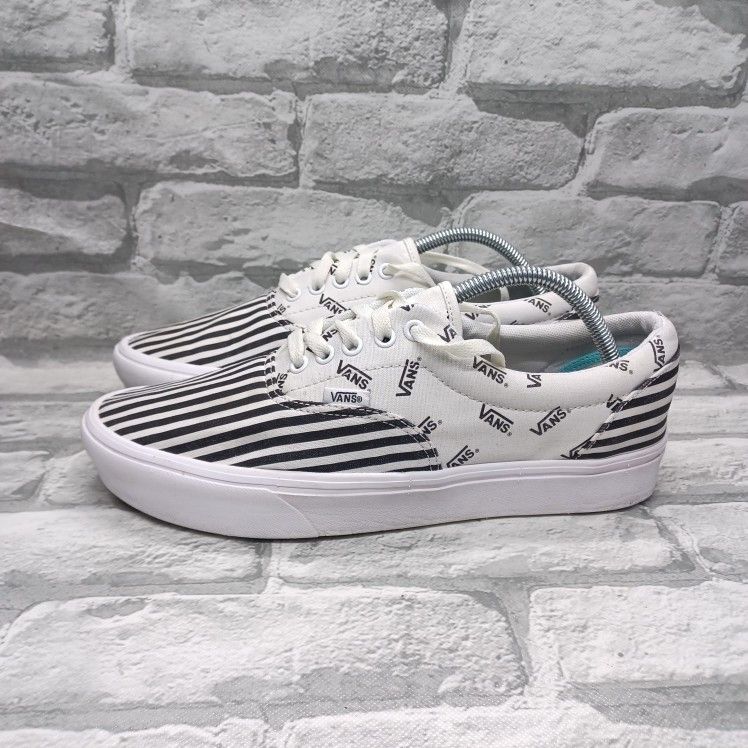 Vans ComfyCush Era Black White Striped Marshmallow Shoes Men's 10.5 Womens 12