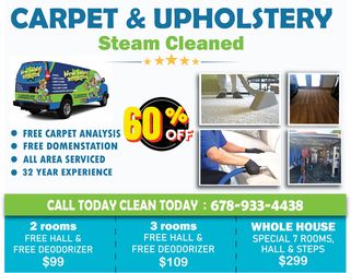 Carpets Steam Cleaned 2 Rooms & Hall $99