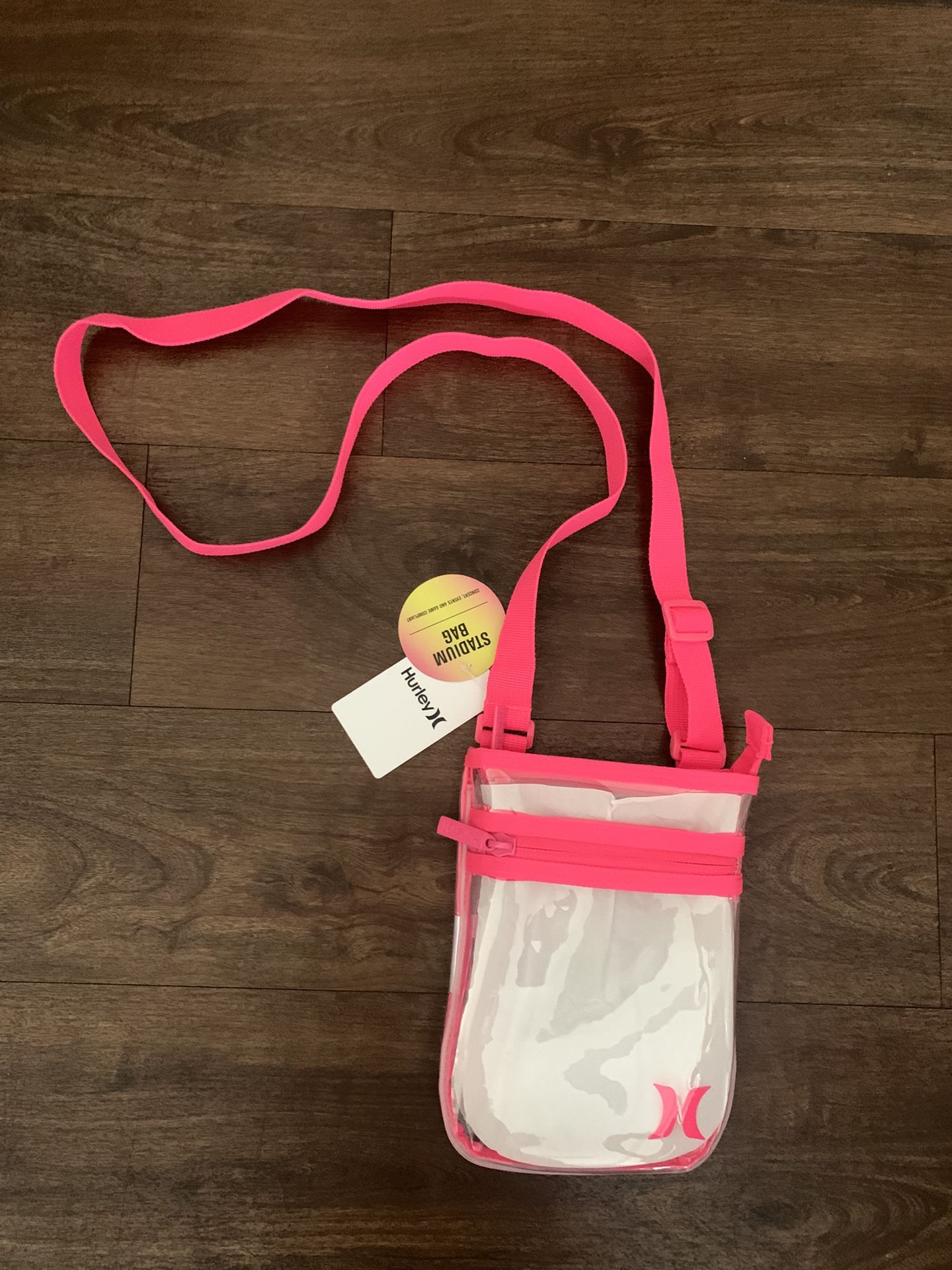 Hurley Pink And Clear Stadium Crossbody Bag Adjustable Strap For Concert, Events And Game Compliant NWT