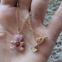 Swarovski Teddy Bear Pendant Necklace, Pink Crystal, Rose Gold Plating, One Size, Crystal, Crystal