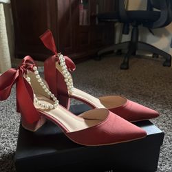 Satin Pearl Block Heels