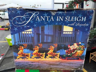 Santa in Sleigh with Reindeer Light Display