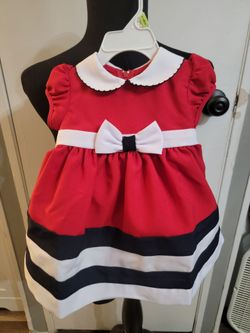 Brand New Bonnie Baby nautical-style dress with a white Peter Pan collar and a contrasting striped hem Size 3/6 Months