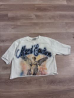 Blue rhinestone mixed emotion cropped tee
