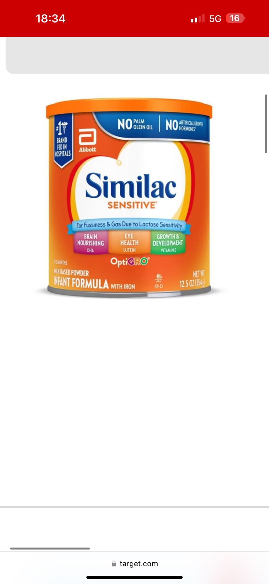 Similac Sensitive For Fussiness and Gas Powder Infant Formula - 12.5oz