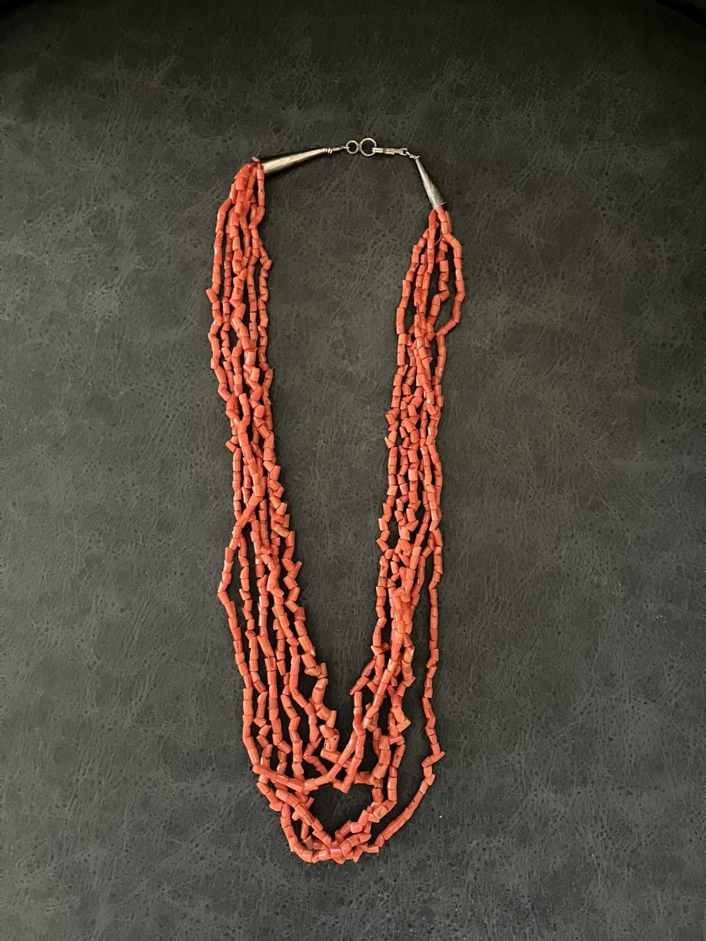 Vintage 6 Strand Chunk Coral Necklace 