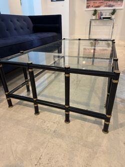 Vintage Directoire Style Blackened Steel & Brass Two-Tier Coffee Table