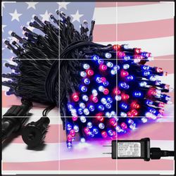 200 LED 66ft Red White and Blue Lights Outdoor, Expandable Waterproof 4th of July Lights, 8 Modes Patriotic String Lights Plug in for 4th of July Tree