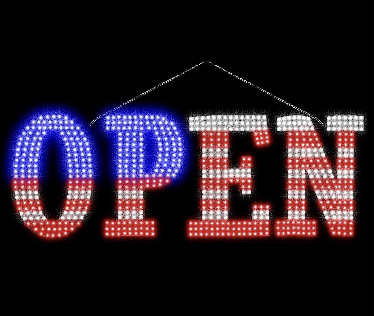 USA Flag 40"x14" Extra Large LED Open Signs for Business