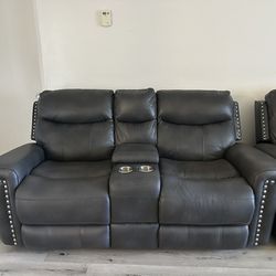 Faux Leather Recliner Couches With Ottoman Storage And Usb Charge ports